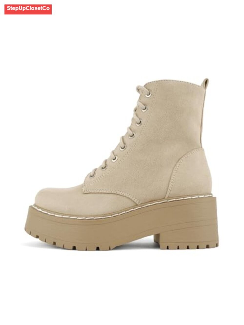 Chunky Lug Sole Lace up Combat Ankle Boot with Side Zipper